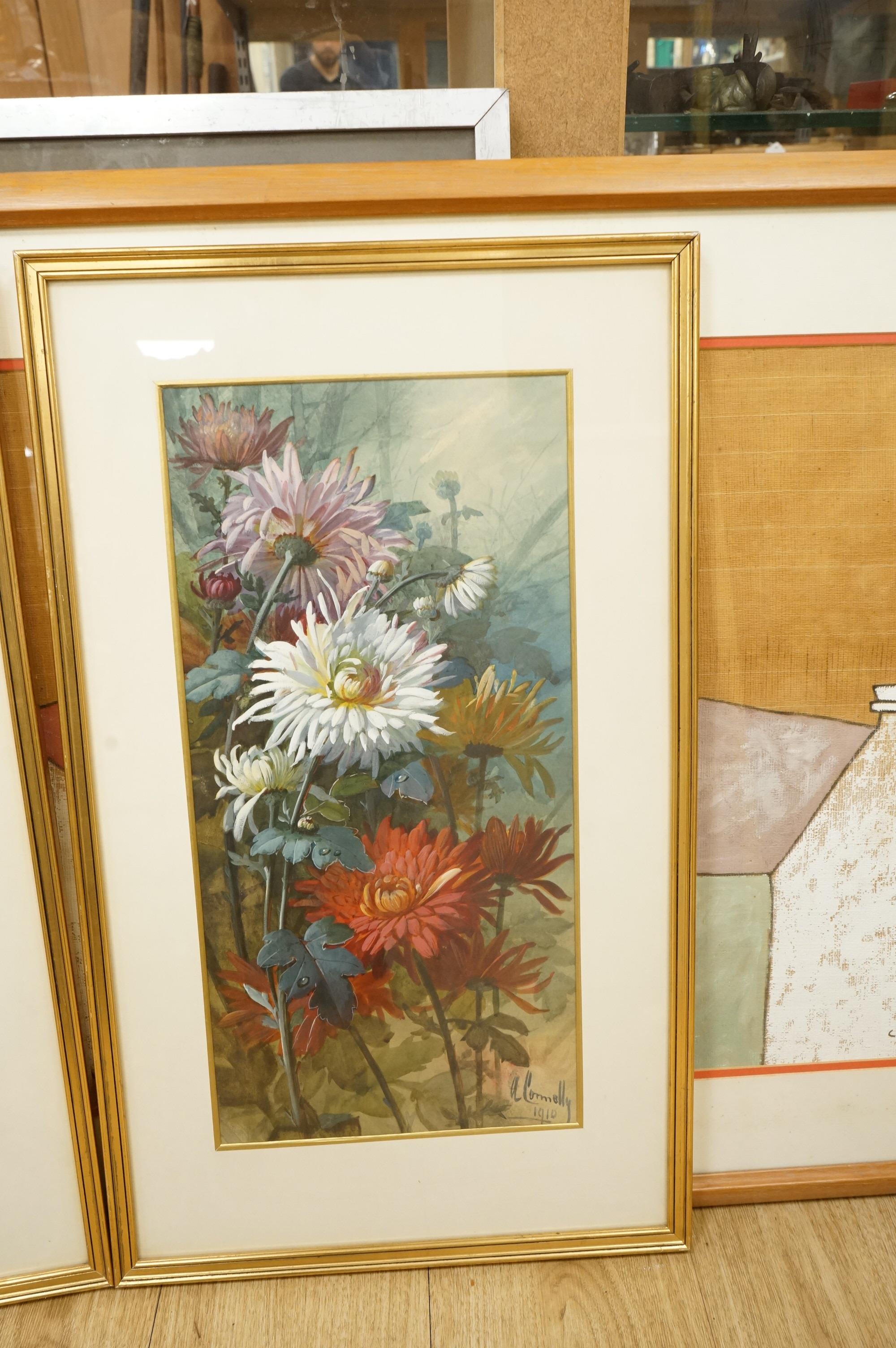 A. Connelly, Studies of flowers, each signed and dated 1910, pair of watercolours, 48 x 23cm